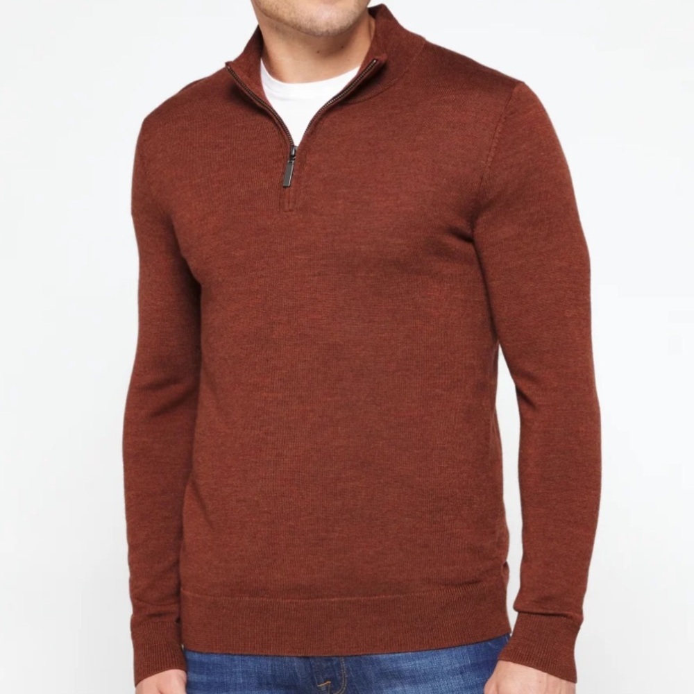 ARTEFACT DORIAN MERINO WOOL HALF-ZIP MOCK NECK SWEATER BURNT ORANGE - M
